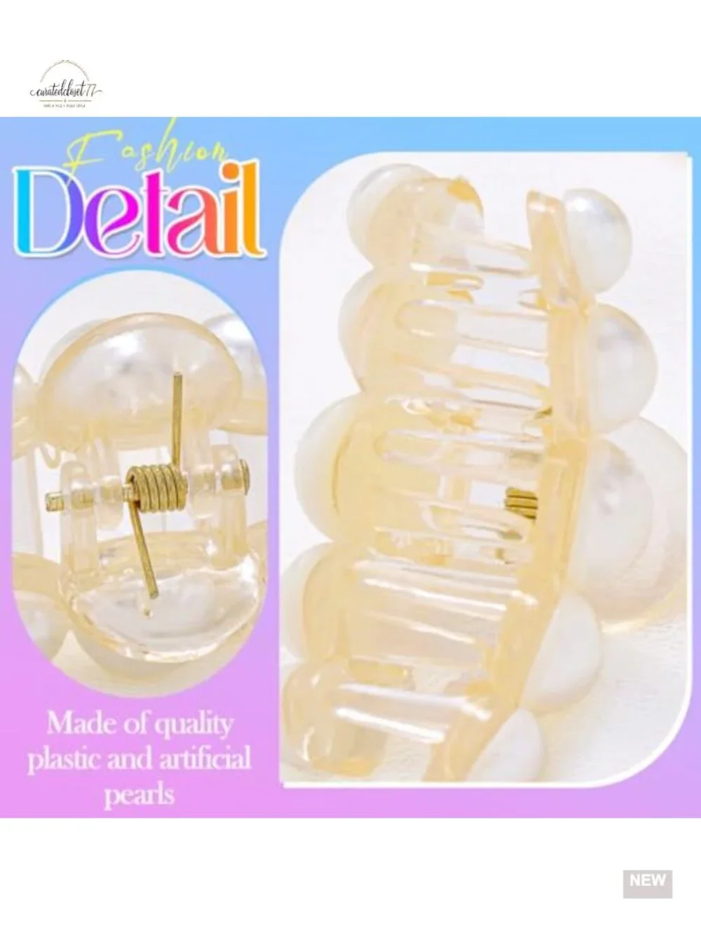 Pearl Claw Clips for Thin Hair - 3 Pack Acrylic Hair Accessories